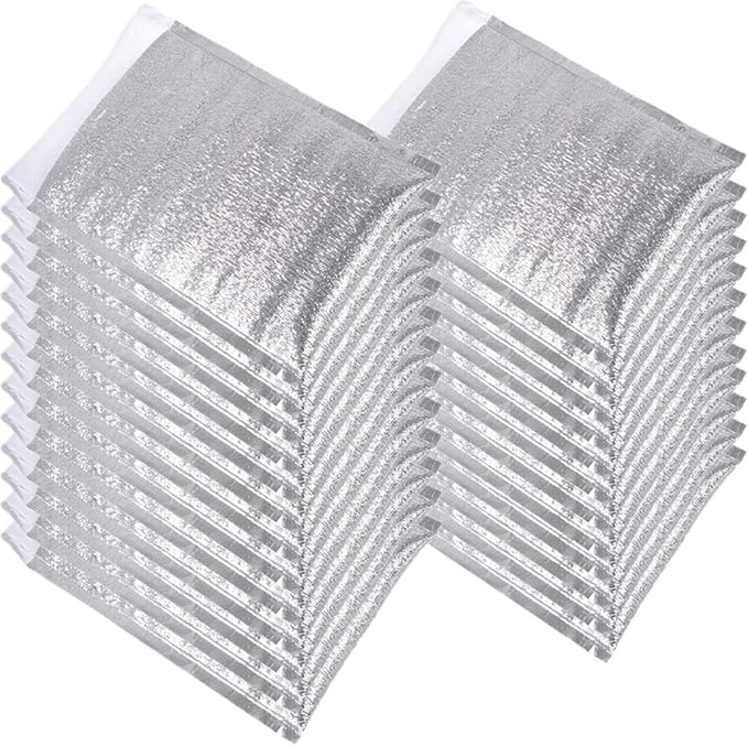 Reusable Insulation Thermal Bags 25 Pack 15 inch x 13 inch Large Insulated Bubble Bag Thermal Box Liners Metalized Box Liner for Cold and Hot Food