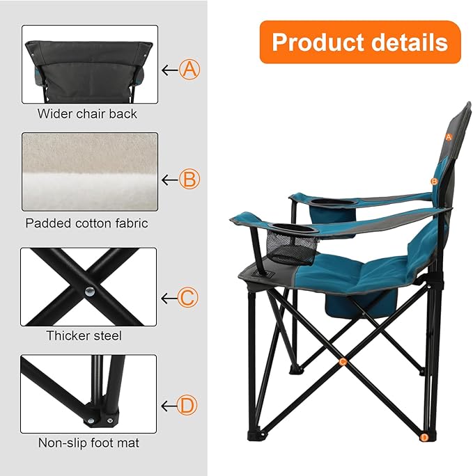 Northroad Foldable Camping Chair Heavy-Duty Outdoor Folding Chair Support Up to 300lbs for Hiking Picnics Patio Beach Fishing (Blue)