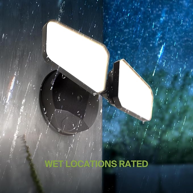 ASD LED Security Flood Lights Outdoor 20W 5CCT 2700K-5000K Rotatable Heads Wired Flood Light 150° Side-to-Side 180° Up and Down IP65 for Wet Locations UL DLC Premium 145000 hr Lifespan Black