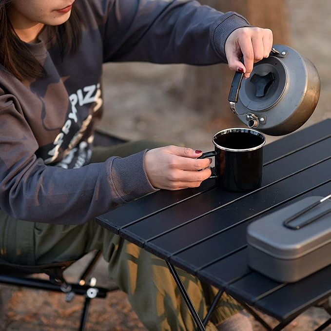 Topyond Portable Folding Table Aluminum Alloy Camping Table with Front Pocket Design Stable Support Frame Lightweight Table for Outdoor Picnics and Travel (S with Storage Bag)