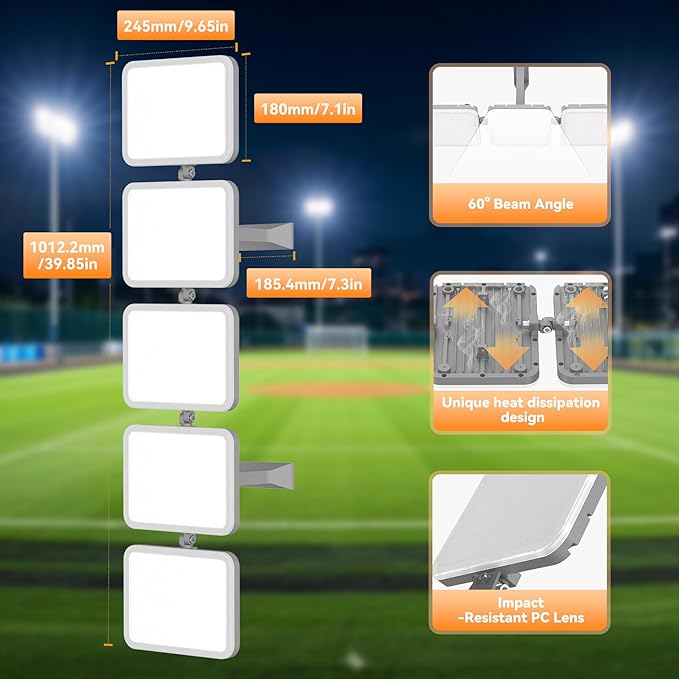 SOLLA 500W 2026 Plus New Upgraded LED Flood Light Outdoor 50000LM 6000K Daylight White Stadium Lights IP65 Waterproof 3 Heads Adjustable Outdoor Floodlight for YardsDriveway GarageBarn