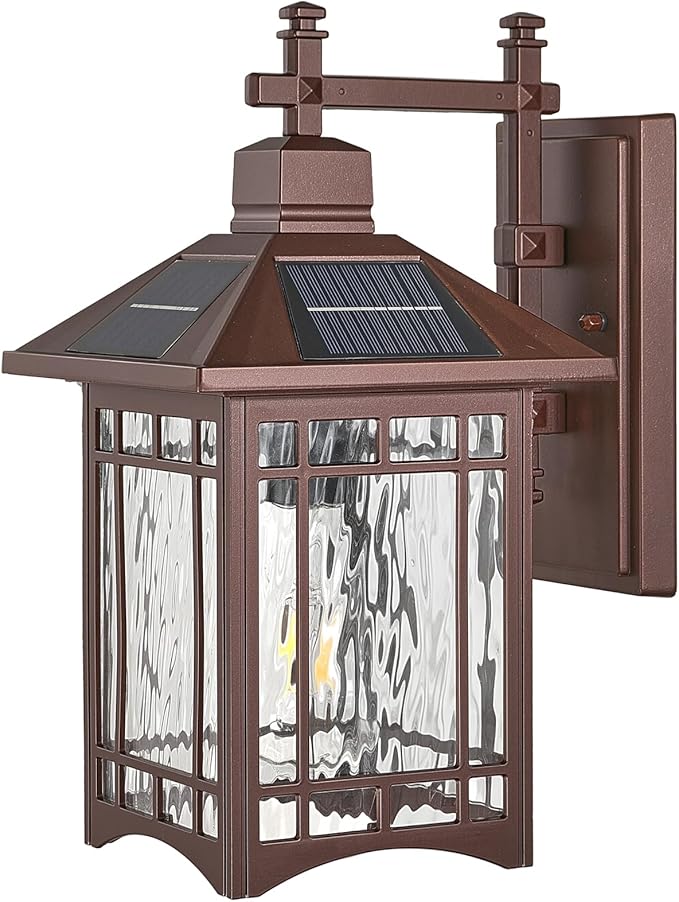 Solar Powered SconceBlack Porch Light Dusk to Dawn Outdoor Solar Wall LightsWaterproof Exterior Lights for Patio Yard House Hallway Doorway Garage (Bronze Medium-1 Pack)