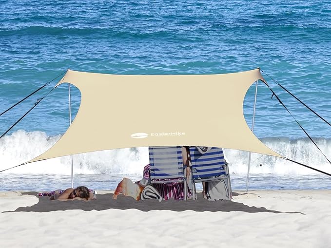 Beach Canopy Windproof Design Sun Shelter UPF50+ Portable Family Tent with 6 Sandbags Anchors 10x10 FT 2 Pole Pop Up Outdoor Shelter for Beach Camping Fishing Backyard