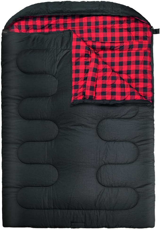 0 Degree Double Sleeping Bag for Adults Queen Size 2 Person Sleeping Bag for Cold Weather with Compression Sack for Car Camping Hunting and Tent Camp