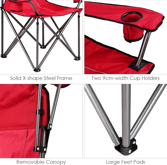 S AFSTAR Safstar Folding Camping Chair with Canopy Portable Lawn Beach Canopy Chair with Cup Holder &amp Carry Bag Load Bearing Up to 265LBS Folding Chair for Outside Outdoor Travel Hiking Fishing