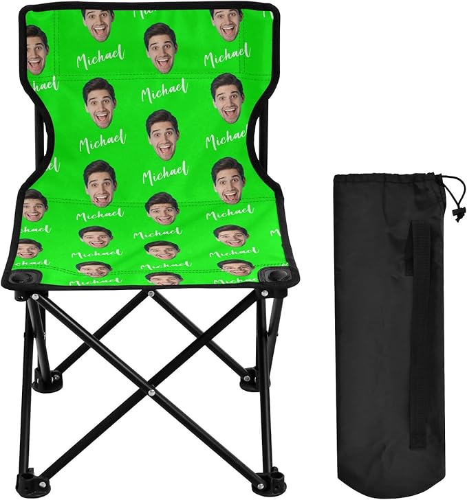 Lime Custom Photo Folding Camping Chair for Teen Child Personalized Name 14.6×14.6in Portable Outdoor Chair with Carry Bag for Barbeques Picnic Lawn