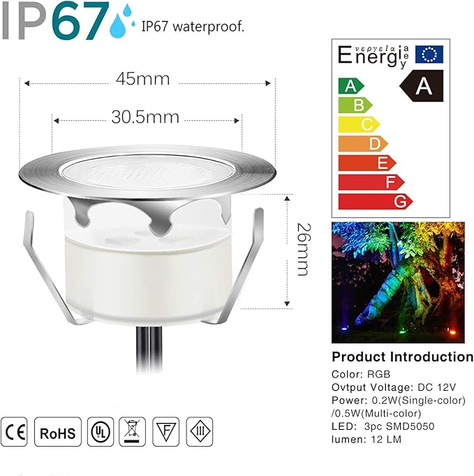 Smart LED Deck Lights Kit WiFi Controlled Color ChangeableΦ1.38“Outdoor IP67 Waterproof Low Voltage Step Lights In-Ground LightingWorks with Samrt PhoneAlexa Google Home(Silver Border10pack)