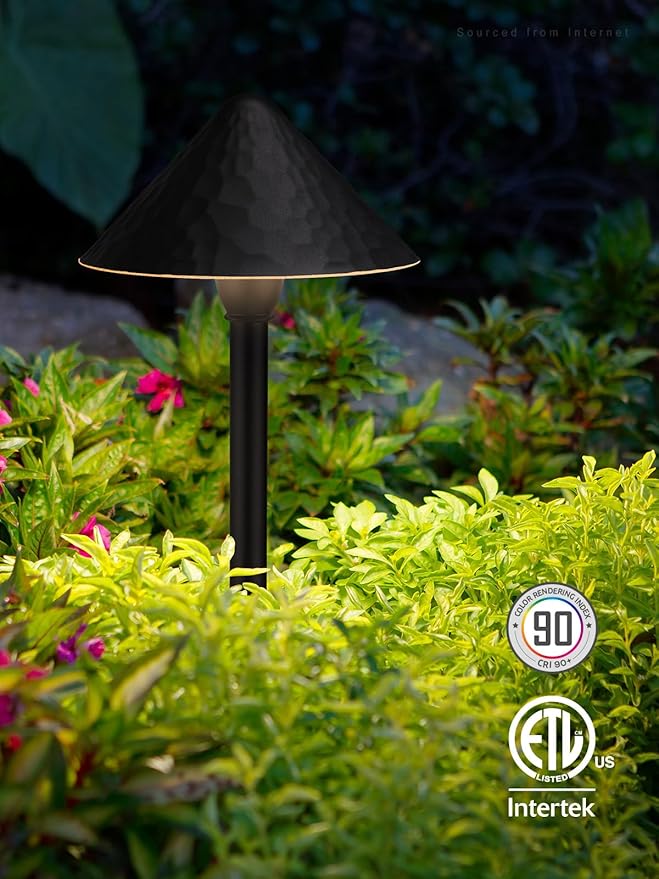 LEONLITE LED Landscape Path Light 3W 147LM 12-24V AC/DC ETL CRI90+ Wired Outdoor LED Walkway Light Unique Vintage Golden Edge Aluminum Construction Low Voltage Pathway Lights 3000K Pack of 4