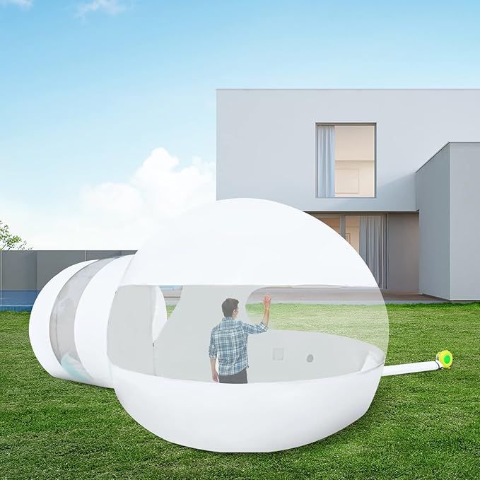 Transparent Inflatable Bubble Tent Luxury Single Tunnel Bubble House Dome Greenhouse Tent with Blower 110V 350W for Outdoor Family Camping Backyard Party Festivals Stargazing