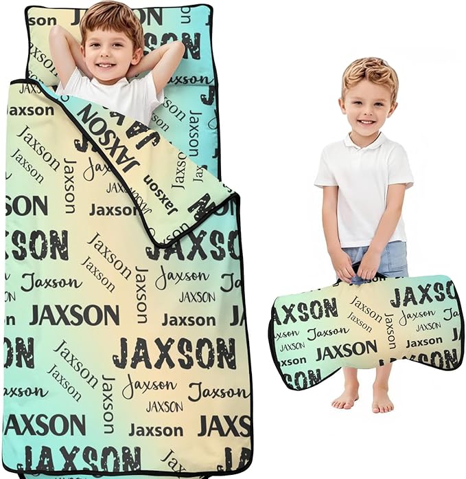 Personalized Name Toddler Nap Mat for Daycare Preschool Kindergarten Customized Kids Sleeping Bag with Pillow and Blanket for Girls Boys Custom Name Monogrammed Nap Mats for Toddlers