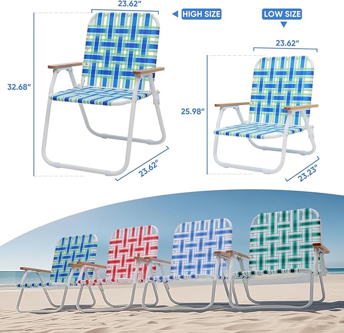 2 Pack Camping Chair Beach Chair for Adults with Highback Folding Lawn Chair with Webbed Airflow Mesh Patio Chair with Rust-Proof Coating Webbed Lawn Chair for Outdoor Fishing Backyard