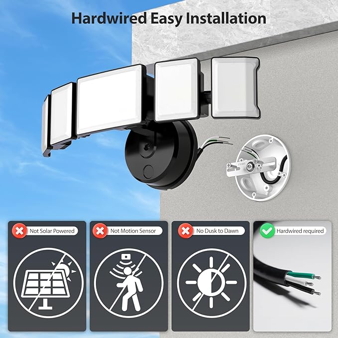 Olafus 130W Flood Light Outdoor Switch Controlled 13000LM LED Security Light IP65 Waterproof Outside Floodlight with 5 Adjustable Heads 6500K Exterior Flood Light Fixture Wired for House Yard Black
