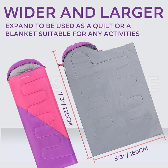 Clostnature Sleeping Bag for Adults and Kids - Lightweight Camping Sleeping Bag for Girls Boys Youths Ultralight Backpacking Sleeping Bag for Cold Weather - Compression Sack Included(Left Zipper)