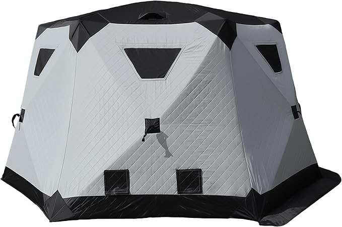 8-12Person Ice Fishing Tent with Stove Jack and Floor Portable ICES Fishings Shelter 420D Insulated Layer Oxford Cloth Hexagon Shanty Pop-Up Fish Tent for Winter Camping Fishing