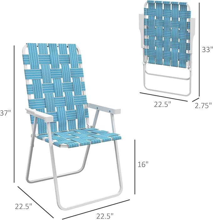 Set of 2 Patio Folding Chairs Classic Outdoor Camping Chairs Portable Lawn Chairs for Camping Garden Pool Beach Backyard w Armrests Blue