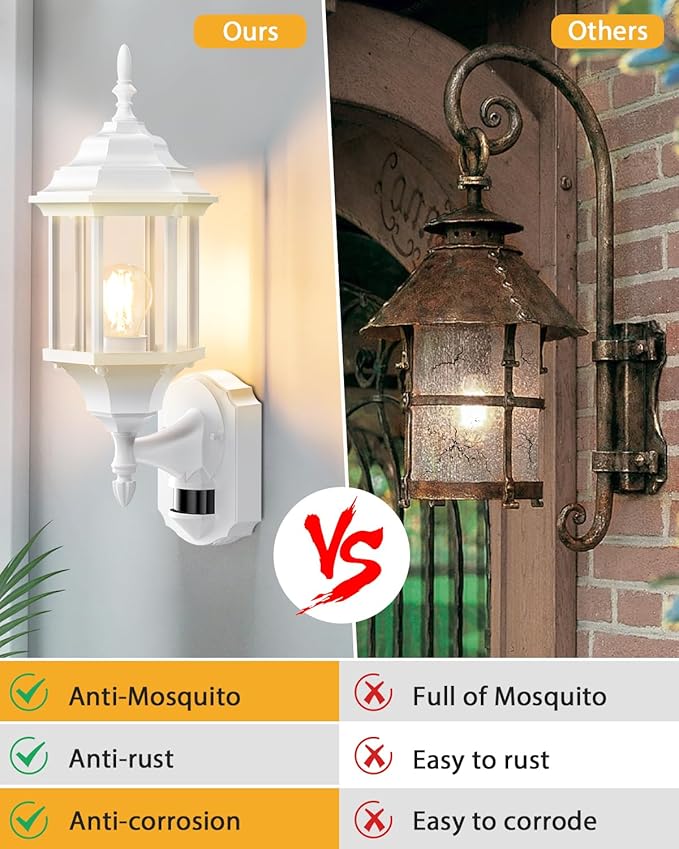 Redluck Motion Sensor Outdoor Lights 2 Pack 16 inch Dusk to Dawn Outside Porch Lights Waterproof Anti-Rust Aluminum Outdoor Wall Lights Exterior Lighting Fixtures for House Garage Front Door