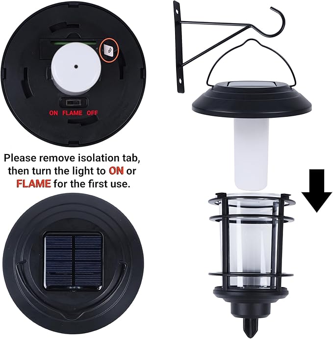 Dynaming 4 Pack Solar Flame Wall Lanterns Outdoor Solar Powered Wall Mounted Sconce Lights Flickering Flame LED Light Auto On/Off Hanging Lights Waterproof for Garage Stair Patio Porch Yard