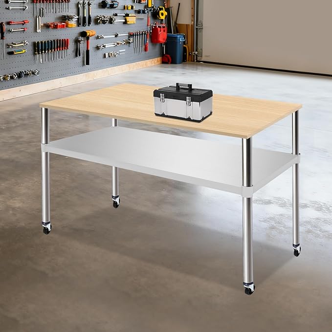 Eapmic Undershelf for Work Tables Adjustable Lower Shelf Stainless Steel Bottom Shelf Add for Commercial Prep Table Restaurant Kitchen Bakery Garage Workshop Use (45.28x21.65in)
