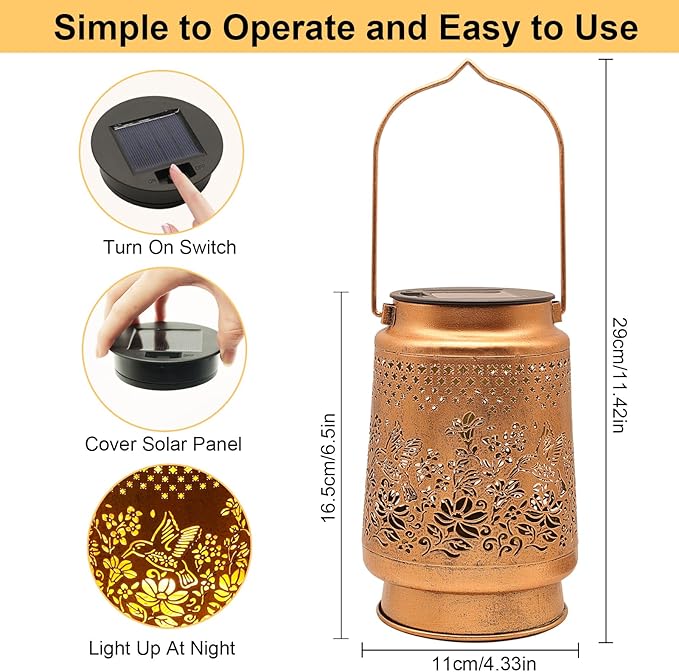 2 Pack Solar Lanterns Outdoor Hummingbird Garden Decor Gifts for Mom Women Grandma Birthday Waterproof Metal Hanging Solar Lights with Shepherd Hook LED Decorative Outside for Yard Patio Lawn Porch
