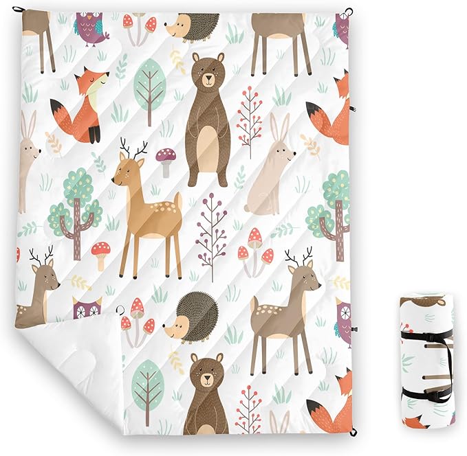 Axolotl Wild Animal Theme Printed Camping BlanketDeer Bear Fox Waterproof BlanketMushroom Botanical Packable Outdoor BlanketWoodland Hedgehog Owl Backpacking Quilt for CampingHikingStadiumPicnic