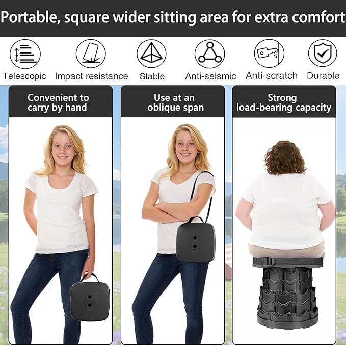 3PCS Square Stools 400lbs Max Weight Lightweight But Sturdy Portable Retractable Folding Telescoping Foldable Camping Stool for Adults Outdoor Fishing Hiking Travel BBQ