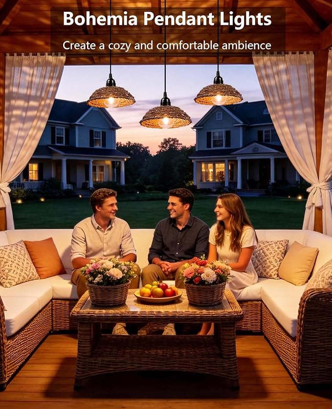 Outdoor Chandelier Lights Waterproof Battery Operated Pendant Lights for Gazebo Pergola Patio Porch IP65 Weatherproof(3 Packs)
