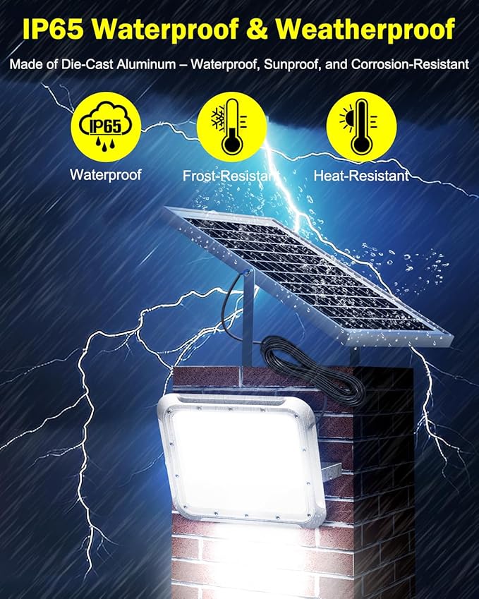 Outdoor Solar LED Flood Lights: Waterproof Security Patio Lights with Remote Control 6500K Bright Illumination Dawn to Dusk Lighting for Fence Yard Backyard Wall House