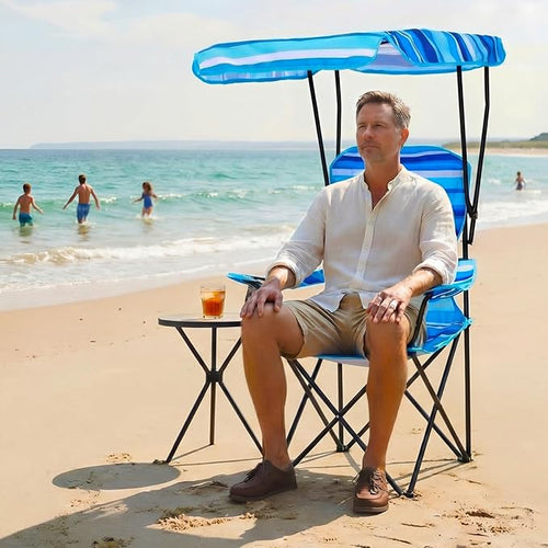 2 Pack Beach Chair with Canopy Shade Folding Camping Chairs with Canopy Portable Weather Resistant Lawn Chair with Cup Holder for Camping Beach Travel Picnic Fishing Sports