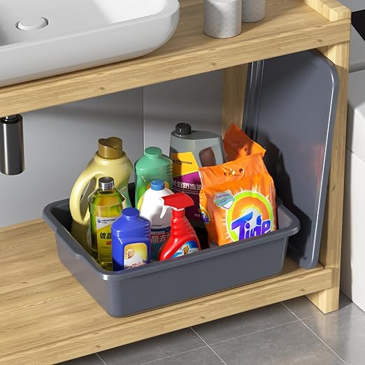 Rosebloom 13 L Small Bus Tubs with Lids Plastic Bus Tub Tote Box with Lid 3 Packs