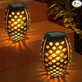2PCS Solar Table Lanterns with Flickering Flame Light Outdoor Waterproof Metal Desktop Decorative Lamp with Hollow Design for Tabletop Garden 7.3 H Black Shell
