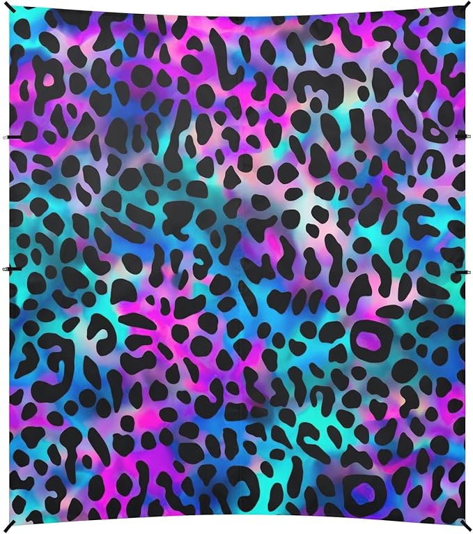 Holographic Leopard Print Beach Tent Sun Shelter 9.2' x 10.5' Beach Canopy with 4 Sandbags 4 Stability Poles Sand Shovels - Tent Canopy for Beach Camping Fishing Picnics