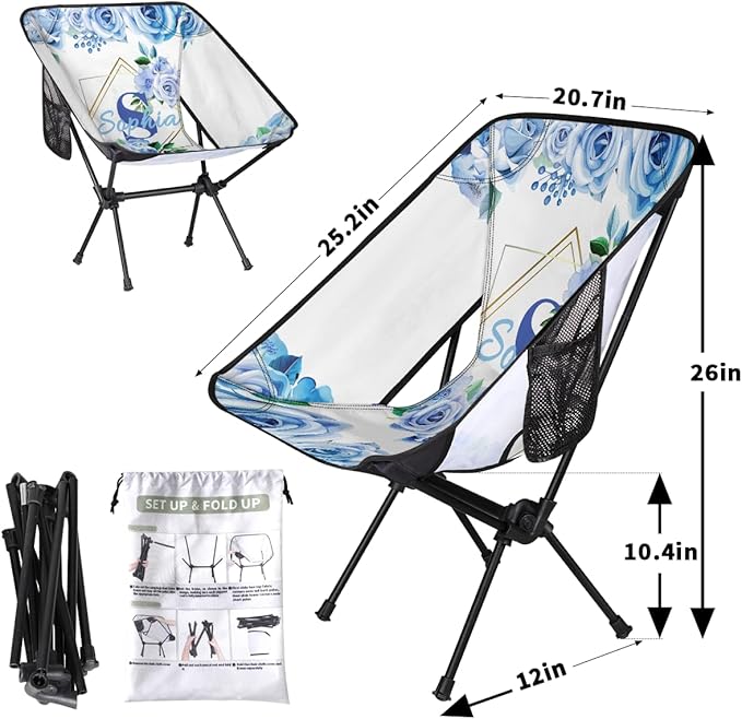 Camping Chair Personalized Backpacking Chair Lightweight Portable Folding Customized Name Chairs for Beach Sport Hiking (Dark Blue)