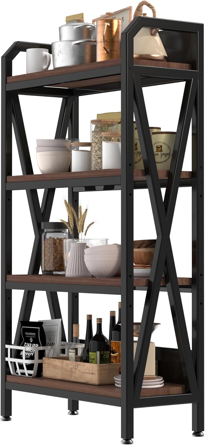 4-Tier Storage Shelf 56.3 x 33.5 x 15.8 inches Metal Frame with Wood Shelves 240 lbs Weight Capacity per Shelf