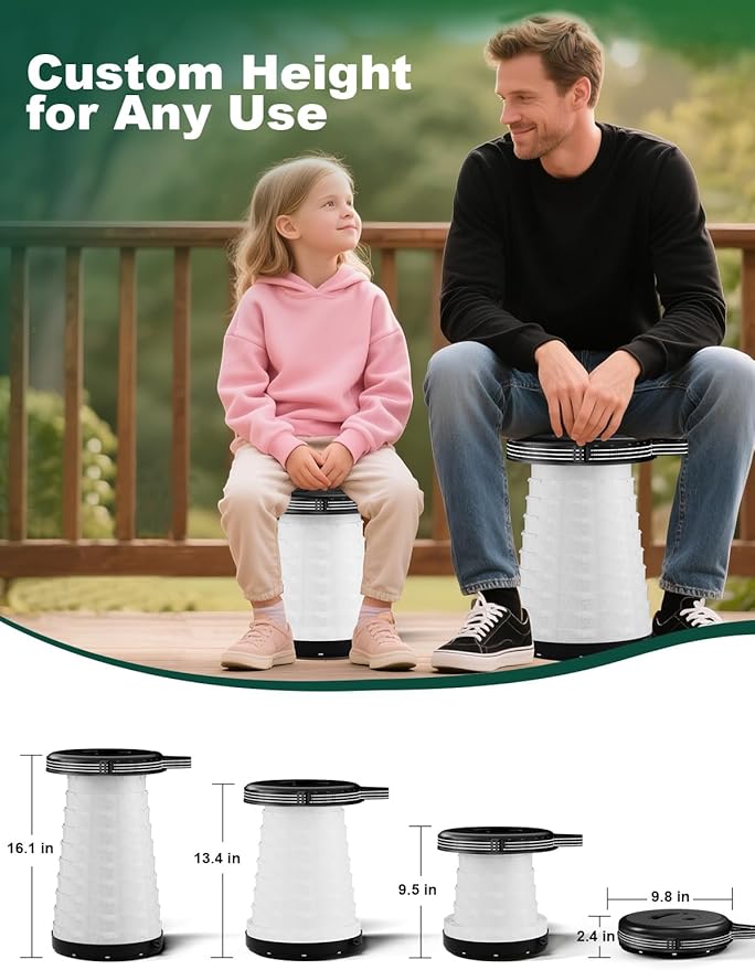 Collapsible Camping Stool with Lights (5 Colors 3 Modes) Holds up to 400 lbs &amp Adjustable Height (10 Levels) Portable Folding Chair Stool Seat for Fishing Parties Hiking Travel Outdoor Even