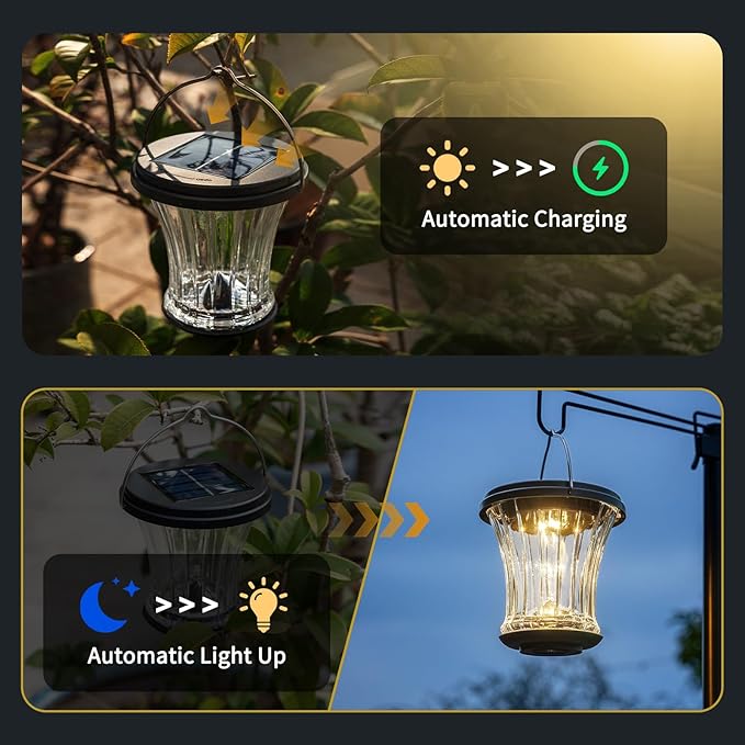 Glass Solar Lantern Outdoor Waterproof Hanging Solar Lights for Outside with Modular Design 3000K LED Auto On/Off Table Lamp for Garden Patio Yard Fence Wall Decorative Warm White(4 Pack)