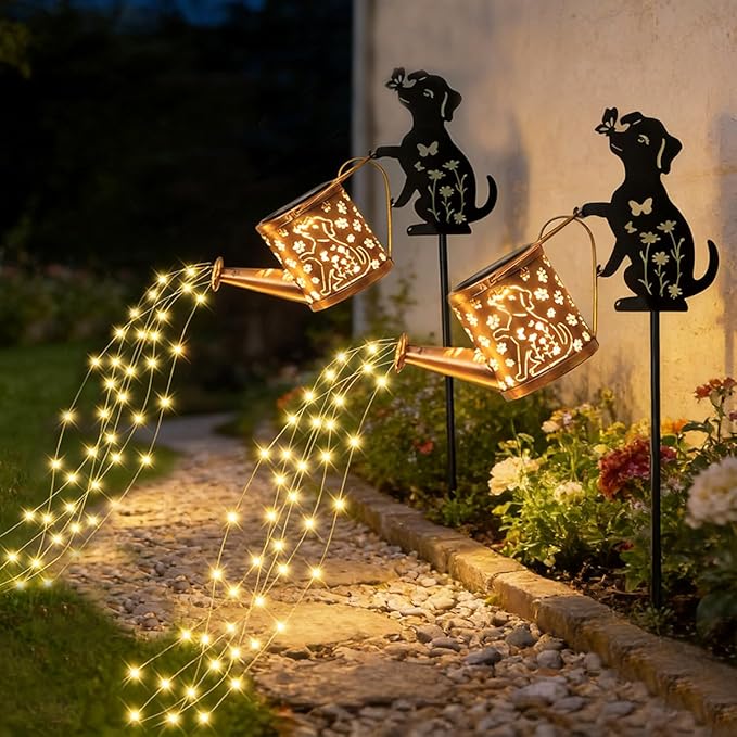 Garden Lanterns Solar Watering CanGarden Decor for Outside Dog Featuring a Metal Dog Silhouette Stake Ideal for Outdoor Landscaping Lawns and Pathways a Perfect Garden Gift for Women