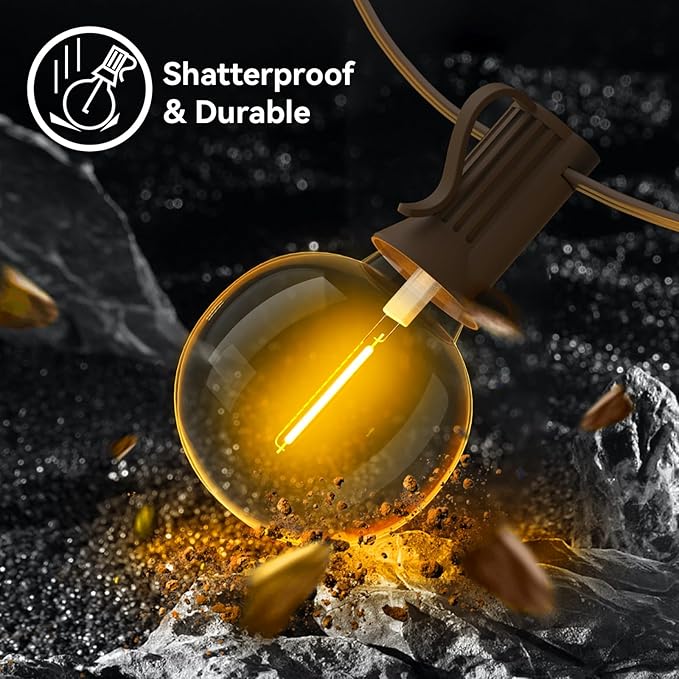 100ft 2-Pack Outdoor String LightsDimmable G40 LED String Lights with 52 Shatterproof Clear Bulbs UL Approval Waterproof Globe 1W 2700K Outdoor Lighting for Backyard Porch Cafe Party Wedding Garden