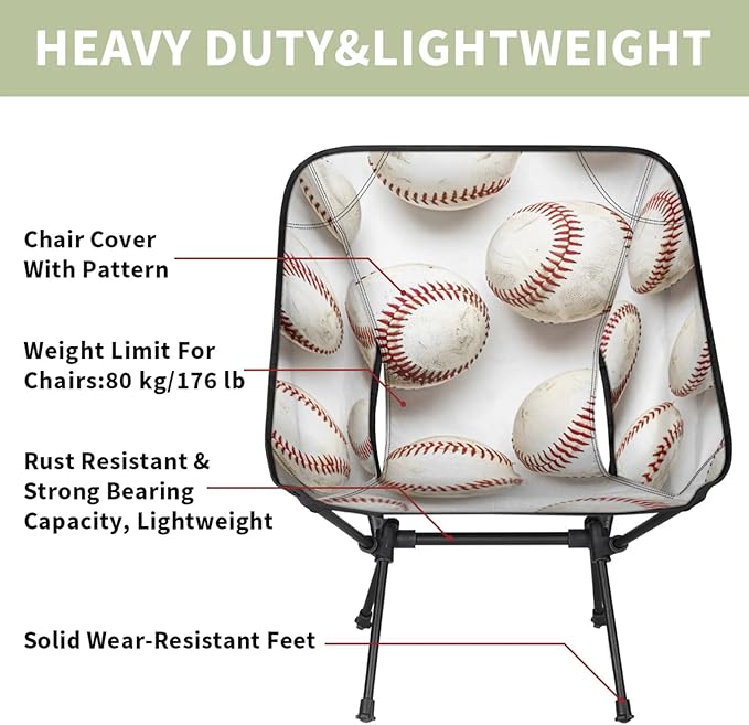 Honeybaby Folding Camping Chair Funny Baseball Sport Camping Chairs Lightweight Portable Chair Outdoor Foldable Chairs for Camping Travel Picnic Beach Hiking