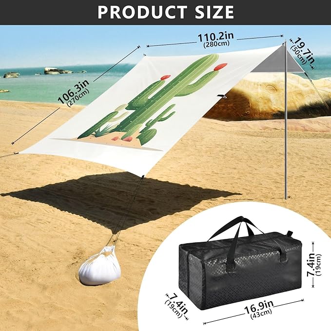 CactusCamping Sun Shelters 9.2 x 10.5 FT Beach Canopy Tent Sun Shade with Carrying Bag for Camping Trips Fishing Backyard Fun or Picnics 21340687