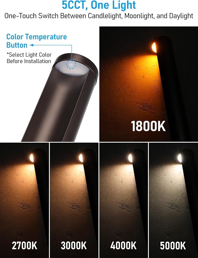 LEONLITE Low Voltage Landscape Lights 5CCT 5W Anti-Glare LED Pathway Lights Die-Casted Aluminum Housing IP65 Waterproof for Outdoor Path Sidewalk Walkway 1800K-5000K ETL Pack of 6