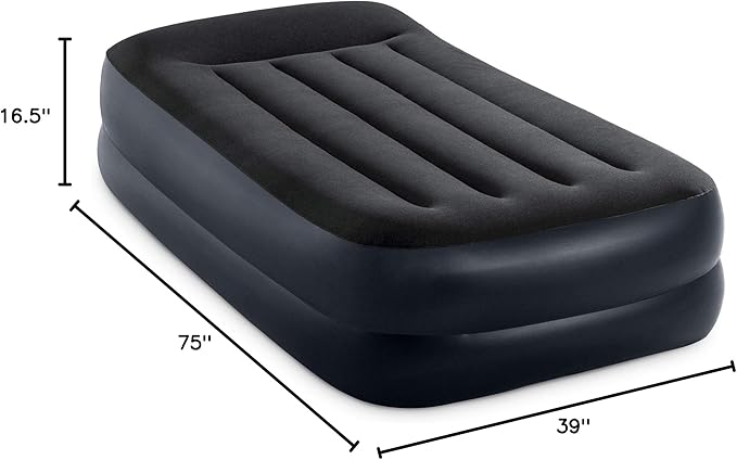 Intex 64121ED Dura Beam Plus Pillow Rest Raised Velvet Blow Up Airbed Mattress with Built in Electronic Pump and Portable Storage Bag Twin (2 Pack)