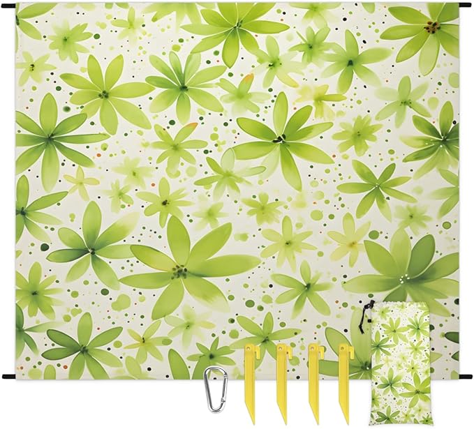 Waterproof Sandproof Beach Blanket 59''×68'' Greener Polyester Outdoor Picnic Blanket with 4 Stakes &amp Storage Bag for BeachCampingVacation Abstraction