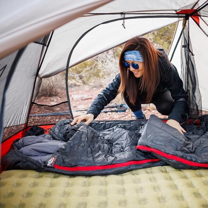 Near Zero Peralta 25°F Lightweight Sleeping Bag – Sorona Insulation for Outdoor Camping Compact 2.5 lb Design 20D Ripstop Nylon Shell – 86x33 Compresses to 10x6