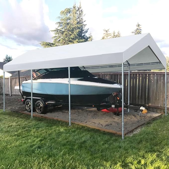 Carport Replacement Canopy Cover for 12 x 20 feet Car Tent Top Garage Shelter Cover Tarp with Ball Bungees (Only Top Cover Frame Not Include (12 x 20' White)