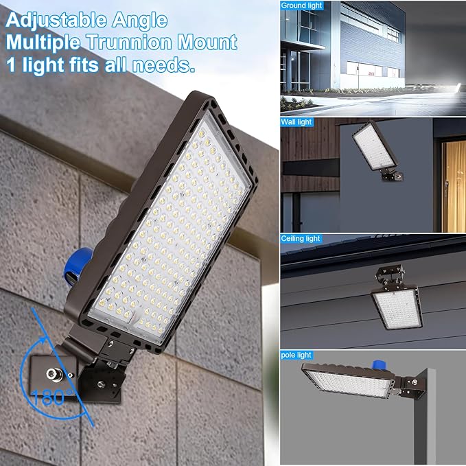 ledmo LED Parking Lot Lights 350W LED Flood Lights Outdoor 52500LM 5000K Adjustable Trunnion Mount Dusk to Dawn Area Security Street Lighting Commercial Wall Mount Warehouse Shop Garage IP65 3 Pack