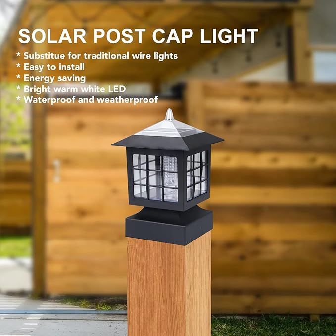 KS101X6AA Solar Post Cap Lights Outdoor for Yard Post Fence Waterproof 20 LUMENS Each 6 Pack