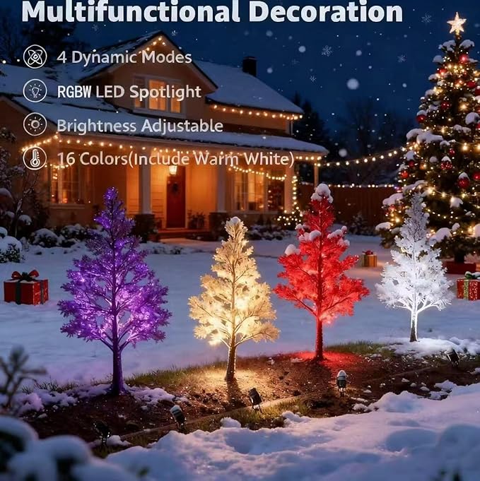Christmas RGB and Warm White Spotlights with Timer 10W RGBW LED Halloween Spot Lights Outdoor IP65 Waterproof Landscape Spotlight for Yard Garden 2 Lights