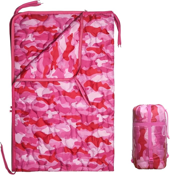 Camo Poncho Liner Army Blanket Military Sleeping Bag with A Compression Carrying Bag for Traveling Hiking Camping Outdoor Survival Car Blanket
