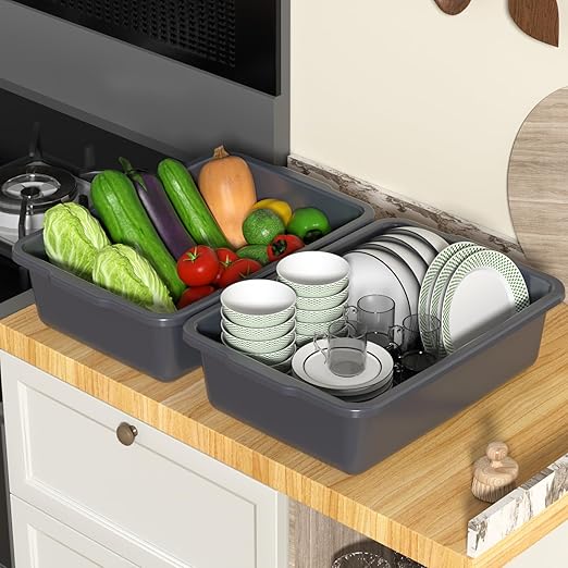 13 L Gray Commercial Bus Tubs Plastic Restaurant Bus Tub Tote Box 4 Packs