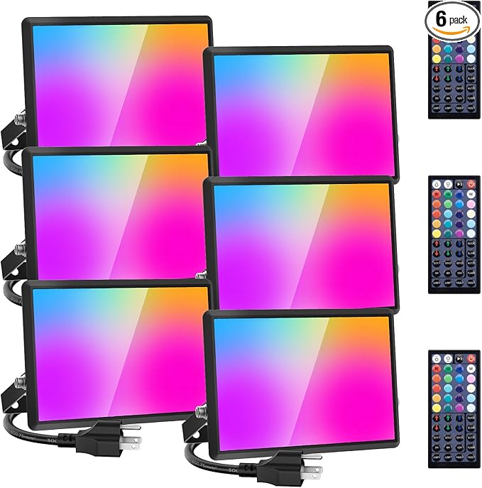 Olafus 30W LED Flood Light Outdoor 2700K Warm White RGB Flood Lights with Remote DIY Color Changing Outdoor Lights IP66 Waterproof Uplights for Events Uplighting for Christmas Stage Light 6 Pack